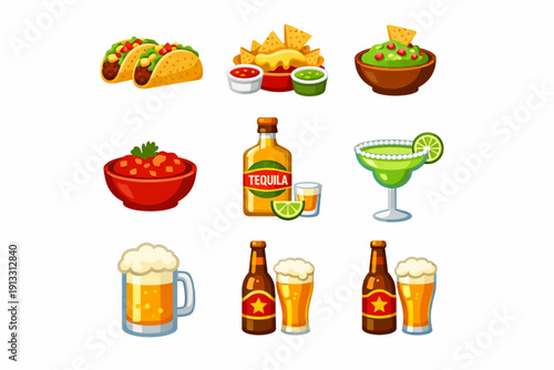 Cinco de Mayo Mexican Food and Drink Icon Set