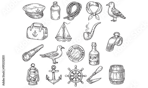 Nautical Maritime Collection Set - Boats Anchors Ropes Ocean Vector Illustration Bundle