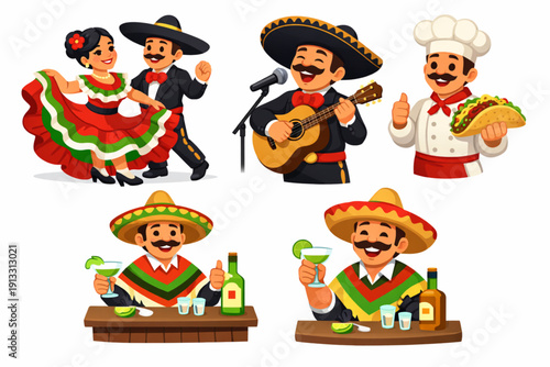 Cinco de Mayo Celebration Character Icon Set