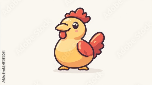 Cute cartoon chicken illustration, cheerful, adorable, simple style, perfect for children's book or educational material