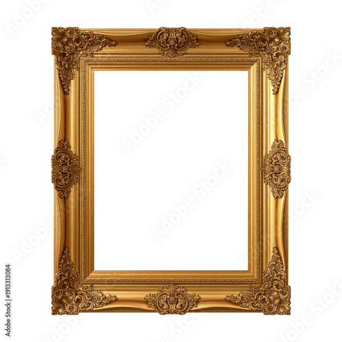 Beautiful Golden Frame With Intricate Designs Displayed Against a Plain Backg...