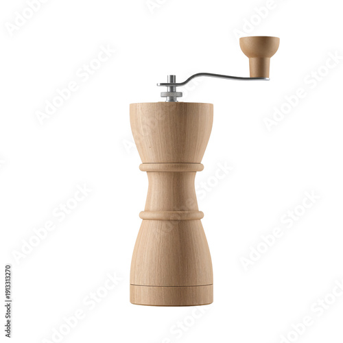Wooden Coffee Grinder on a Kitchen Table Ready for Morning Preparation