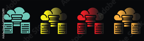 Multicolor cloud computing icons with servers on black background