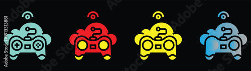 Colorful gaming controllers with Wi-Fi symbols for online gaming