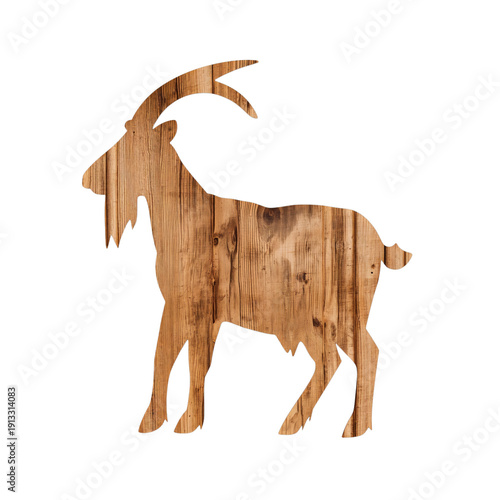 Wooden Goat Silhouette With Natural Texture and Color Detail in a Simple Design