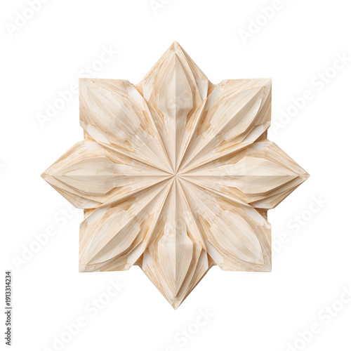 Wooden Star Design Carved With Precision and Skill Showing Eight Points and S...