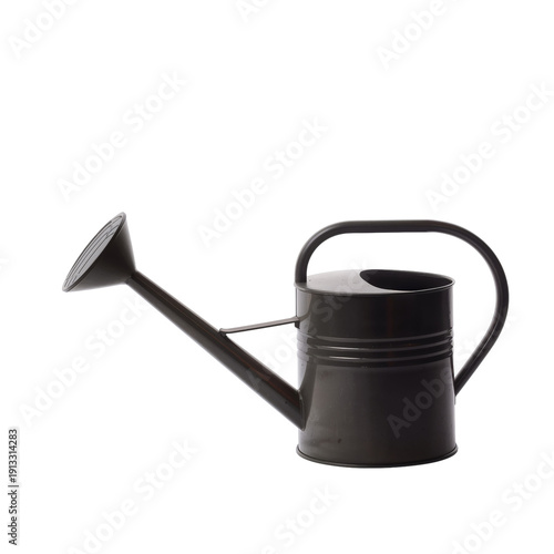 Black Watering Can Placed on a White Background for Gardening Tasks