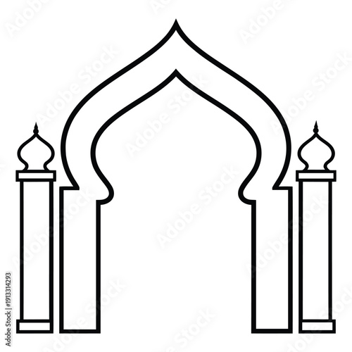 A black and white drawing of an archway