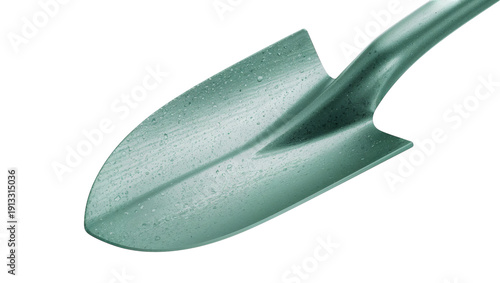 Green Garden Shovel With Water Droplets on a Shiny Surface Ready for Outdoor ...