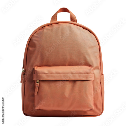 Bright Orange Backpack With Simple Design and Front Pocket on Plain Background