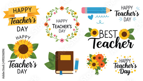 Colorful graphic designs celebrating teacher's day with various elements