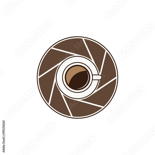Top view of a coffee cup on a saucer plate