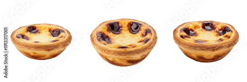 Photos Set of Pastéis de Nata, Traditional Portuguese Custard Tarts with Flaky Pastry a