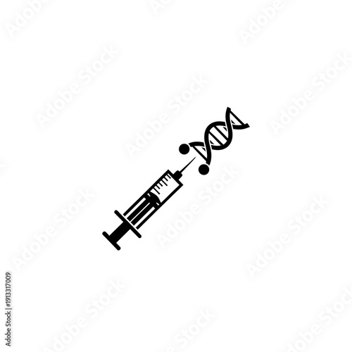 Syringe with DNA helix molecule, vector illustration. Symbol of science, research in genetics and laboratory studies
