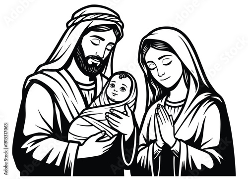 The holy family with jesus as a baby