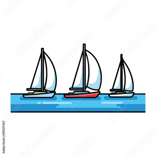 Sailboats gliding across the serene ocean waters, a picturesque scene viewed from the shore, capturing the essence of leisure and freedom.