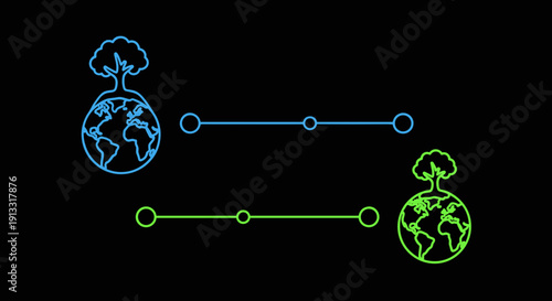 Earth with trees in blue and green on black background, illustrating environmental contrast.