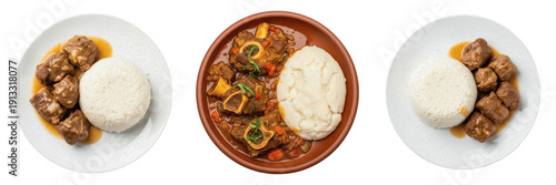 Tableau sur toile Set of Traditional Oxtail Stew with Pap, Hearty African Comfort Food Plate, Slow