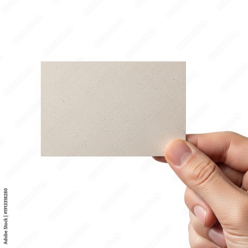 Obraz premium A hand holding a light beige textured card against a plain background.