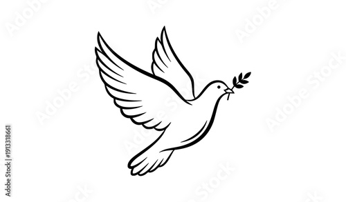 Flying dove line art icon symbol of peace and hope vector