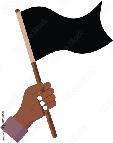 Hand holding black flag in protest or surrender gesture