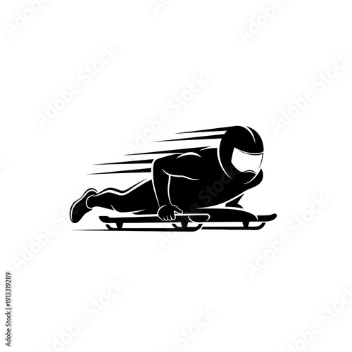 Bobsledder racing on sled in dynamic, minimalistic silhouette vector. International or world tournaments, competition and winter games
