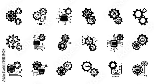 Gear and Circuit Combo Logo Vector Illustration | Technology Engineering Emblem | Modern Tech Industry Symbol