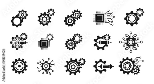 Gear and Circuit Combo Logo Vector Illustration | Technology Engineering Emblem | Modern Tech Industry Symbol