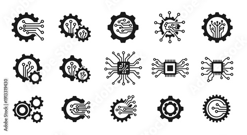 Gear and Circuit Combo Logo Vector Illustration | Technology Engineering Emblem | Modern Tech Industry Symbol
