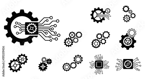 Gear and Circuit Combo Logo Vector Illustration | Technology Engineering Emblem | Modern Tech Industry Symbol