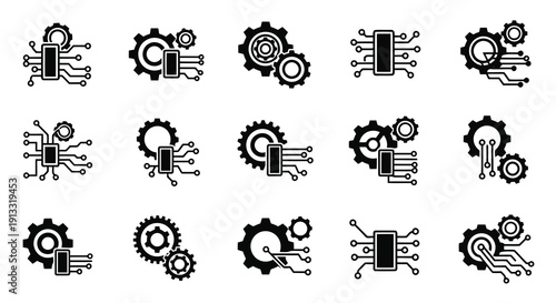 Gear and Circuit Combo Logo Vector Illustration | Technology Engineering Emblem | Modern Tech Industry Symbol