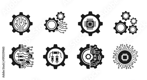 Gear and Circuit Combo Logo Vector Illustration | Technology Engineering Emblem | Modern Tech Industry Symbol