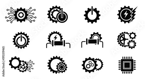 Gear and Circuit Combo Logo Vector Illustration | Technology Engineering Emblem | Modern Tech Industry Symbol