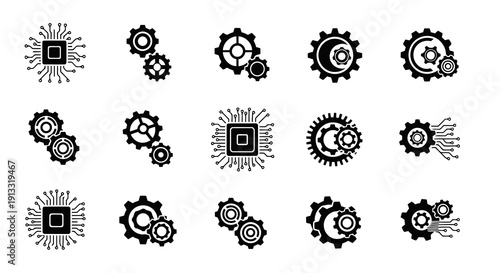 Gear and Circuit Combo Logo Vector Illustration | Technology Engineering Emblem | Modern Tech Industry Symbol