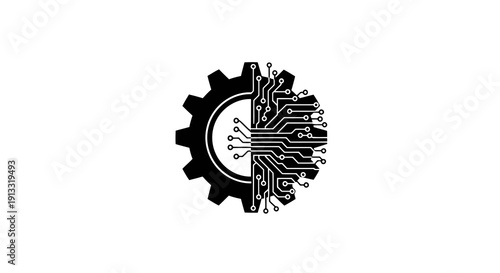 Gear and Circuit Combo Logo Vector Illustration | Technology Engineering Emblem | Modern Tech Industry Symbol