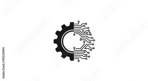 Gear and Circuit Combo Logo Vector Illustration | Technology Engineering Emblem | Modern Tech Industry Symbol
