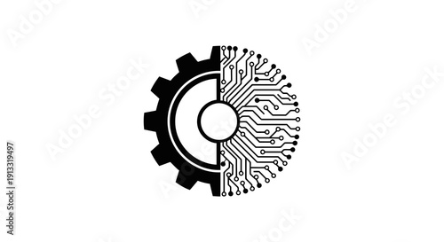 Gear and Circuit Combo Logo Vector Illustration | Technology Engineering Emblem | Modern Tech Industry Symbol
