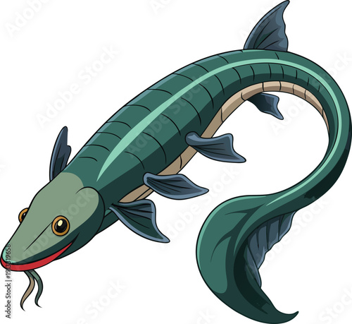 Cartoon eel fish swimming in water with big eyes