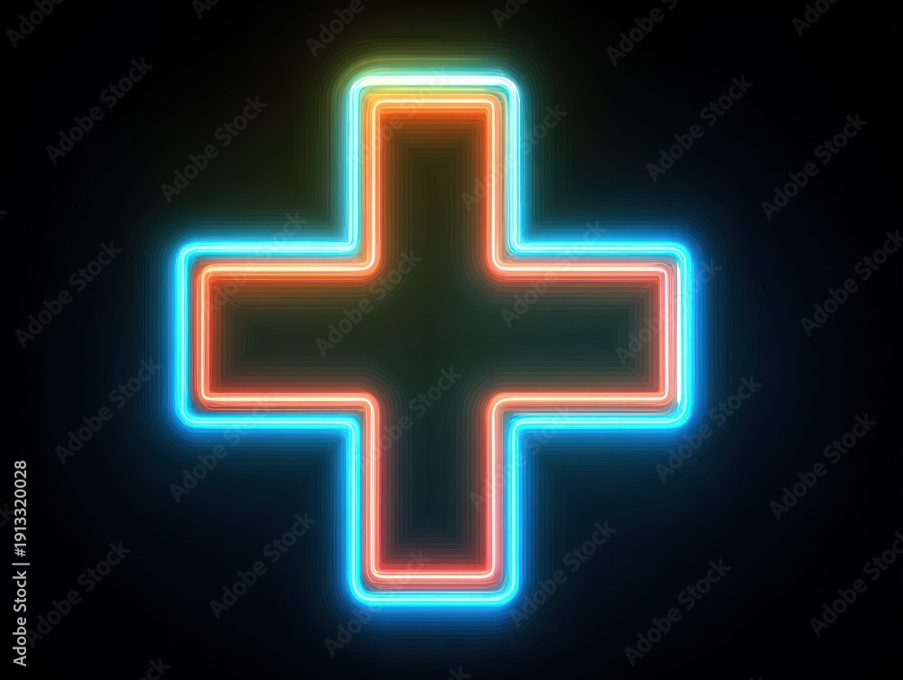 Obraz premium medical cross neon isolated on a black background