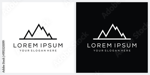 Simple Mountain Peak Hill Rock Line Art logo design inspiration