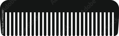 Black silhouette comb icon with evenly spaced teeth and rounded rectangular shape for grooming and hair styling.