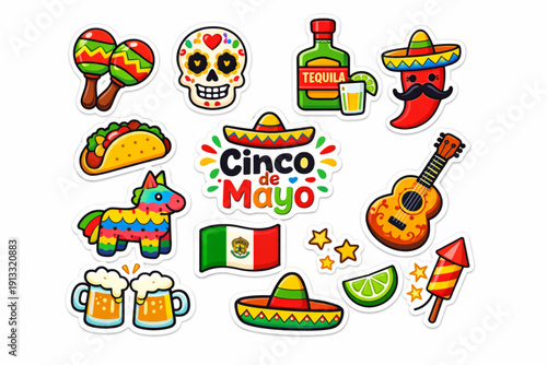 Cinco de Mayo Festive Sticker Style Icon Collection