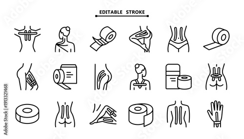 Obraz na plátně Kinesio Taping Icon Set: Outline Symbols for Spine, Hip and Lower Back Applicati