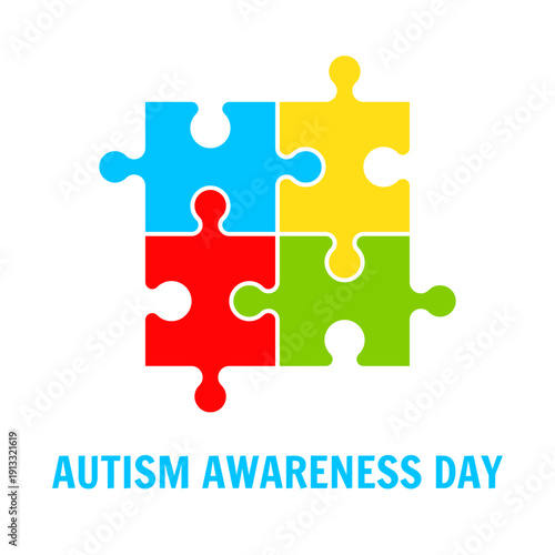 Colorful puzzle pieces arranged in square composition representing autism awareness day