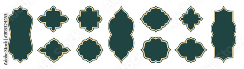 Islamic Ornamental Frame Collection – Green and Gold Decorative Vector Shapes Set