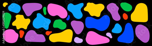 Organic doodle liquid wavy abstract shape collection. Vector fluid rounded bubble set. Blob black abstract splash box.