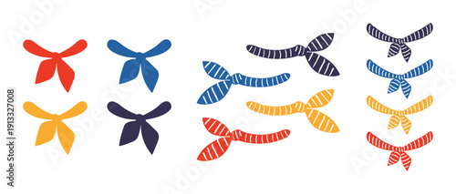 Tied bandana, neckerchief illustration isolated collection. Kids nautical design clip art set, accessory, costume, clothes element. Hand drawn flat vector on transparent background