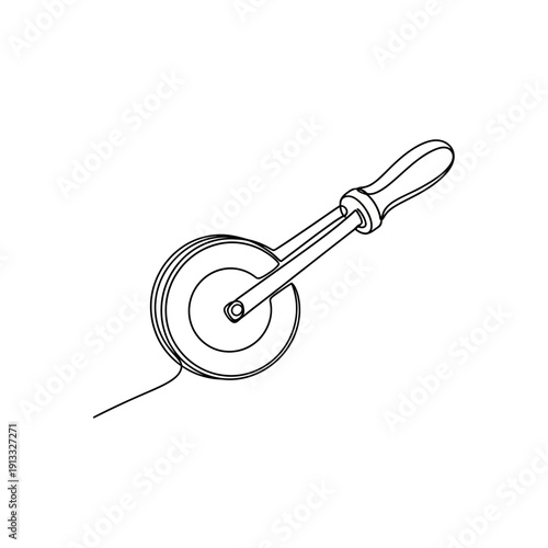 Classic hand-held rotary cutter for cutting fabric, displaying sharp blade and ergonomic handle. Rotary cutter features precision engineering for accurate cuts in crafting projects.