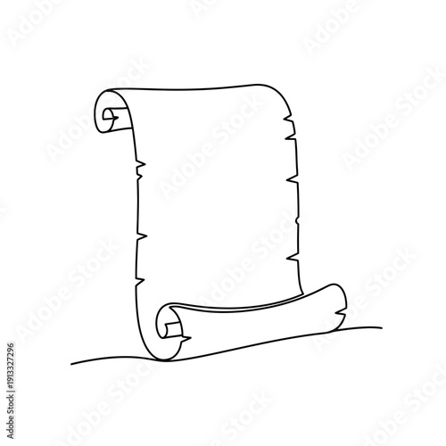 Outline of scroll depicting ancient document design for artistic projects. Scroll showcases blank parchment texture and curled edges, making it ideal for historical themes,