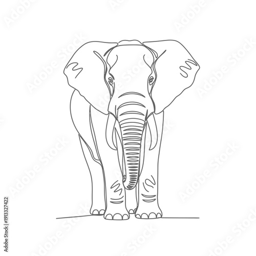 Line art of elephant showcasing its majestic features and intricate details, including trunk and ears, emphasizing the beauty of wildlife. Concept elephant representation in artistic illustrations.